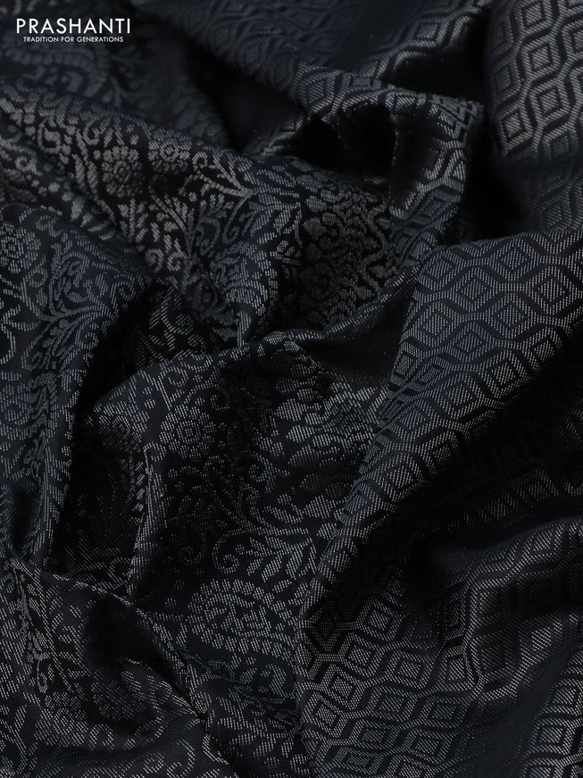 Pure soft silk saree black with allover silver zari woven brocade weaves in borderless style
