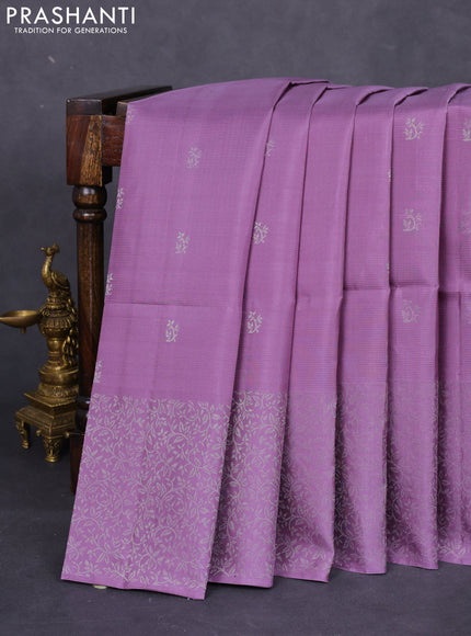 Pure soft silk saree pastel lavender with silver zari woven buttas and rich silver zari woven border