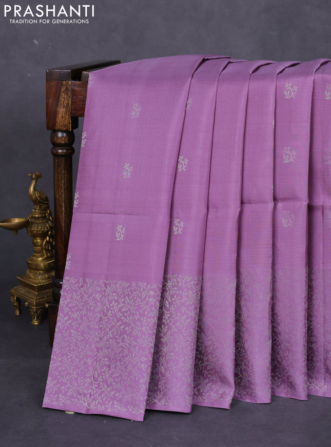 Pure soft silk saree pastel lavender with silver zari woven buttas and rich silver zari woven border