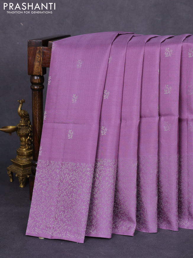 Pure soft silk saree pastel lavender with silver zari woven buttas and rich silver zari woven border