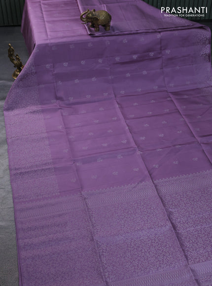 Pure soft silk saree pastel lavender with silver zari woven buttas and rich silver zari woven border