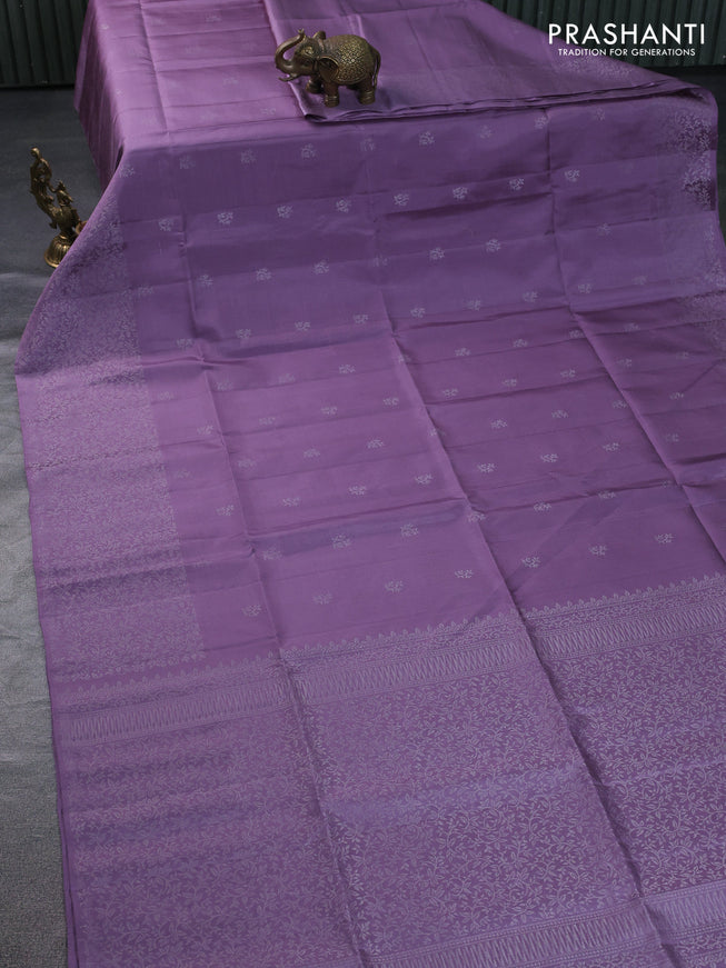 Pure soft silk saree pastel lavender with silver zari woven buttas and rich silver zari woven border