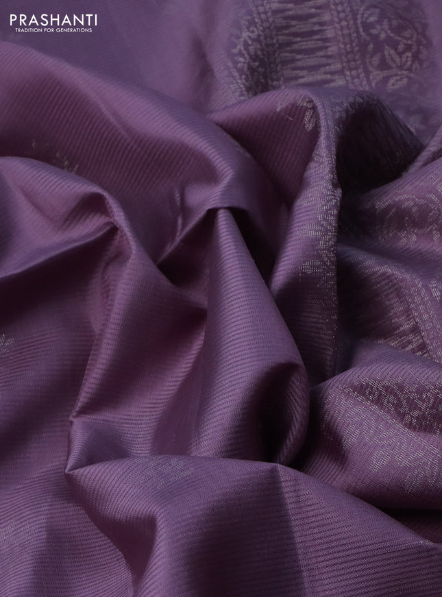 Pure soft silk saree pastel lavender with silver zari woven buttas and rich silver zari woven border