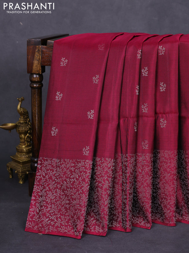 Pure soft silk saree magenta pink with silver zari woven buttas and rich silver zari woven border