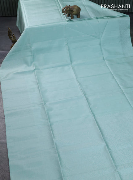 Pure soft silk saree pastel green with silver zari woven buttas and rich silver zari woven border