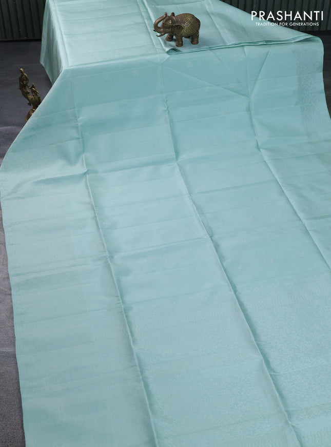 Pure soft silk saree pastel green with silver zari woven buttas and rich silver zari woven border