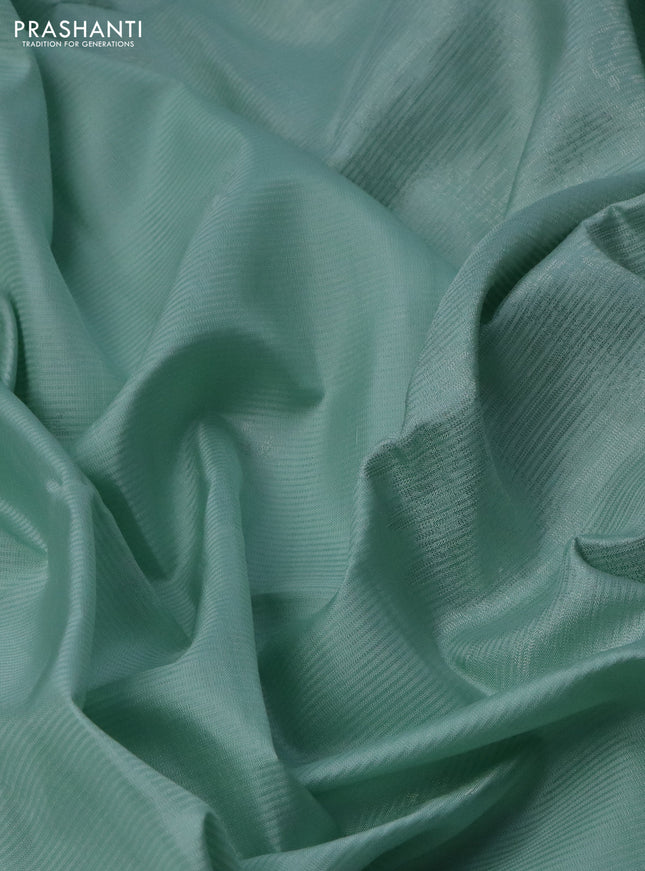 Pure soft silk saree pastel green with silver zari woven buttas and rich silver zari woven border