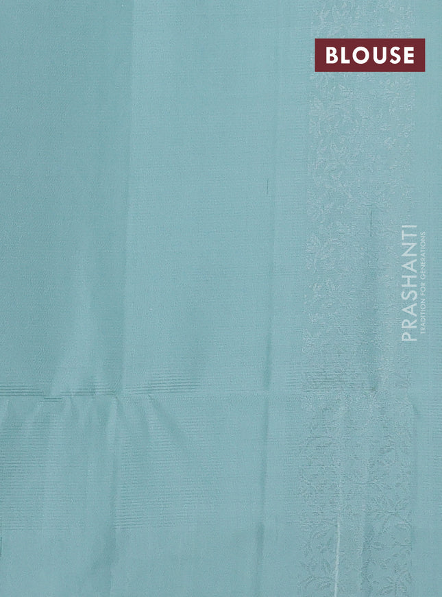 Pure soft silk saree pastel green with silver zari woven buttas and rich silver zari woven border