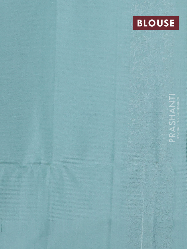 Pure soft silk saree pastel green with silver zari woven buttas and rich silver zari woven border