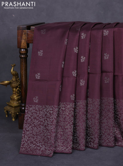 Pure soft silk saree brown with silver zari woven buttas and rich silver zari woven border
