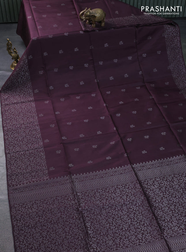 Pure soft silk saree brown with silver zari woven buttas and rich silver zari woven border