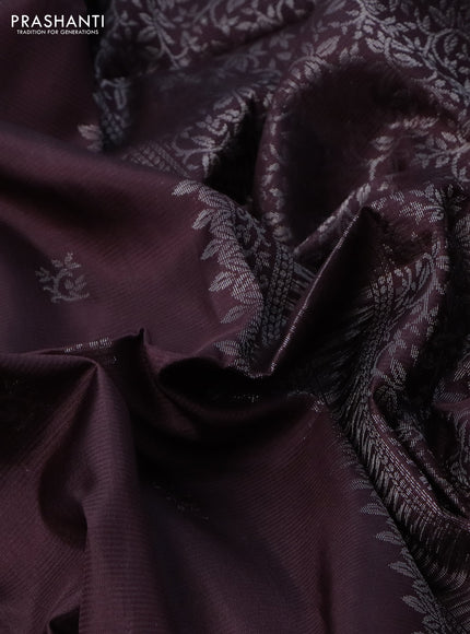 Pure soft silk saree brown with silver zari woven buttas and rich silver zari woven border