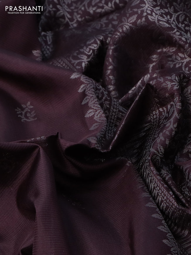 Pure soft silk saree brown with silver zari woven buttas and rich silver zari woven border