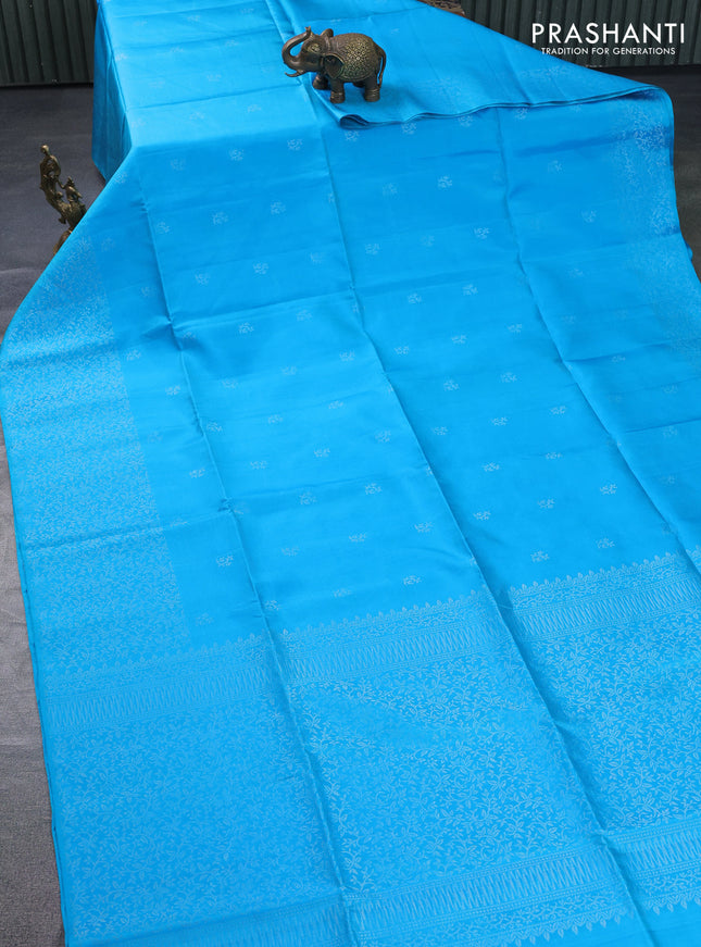 Pure soft silk saree cs blue with silver zari woven buttas and rich silver zari woven border