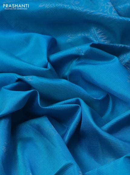 Pure soft silk saree cs blue with silver zari woven buttas and rich silver zari woven border