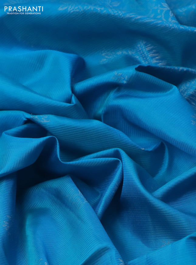 Pure soft silk saree cs blue with silver zari woven buttas and rich silver zari woven border