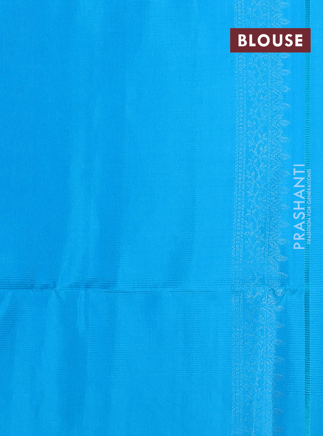 Pure soft silk saree cs blue with silver zari woven buttas and rich silver zari woven border