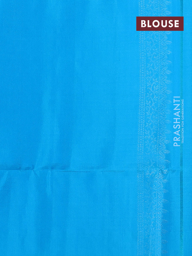Pure soft silk saree cs blue with silver zari woven buttas and rich silver zari woven border