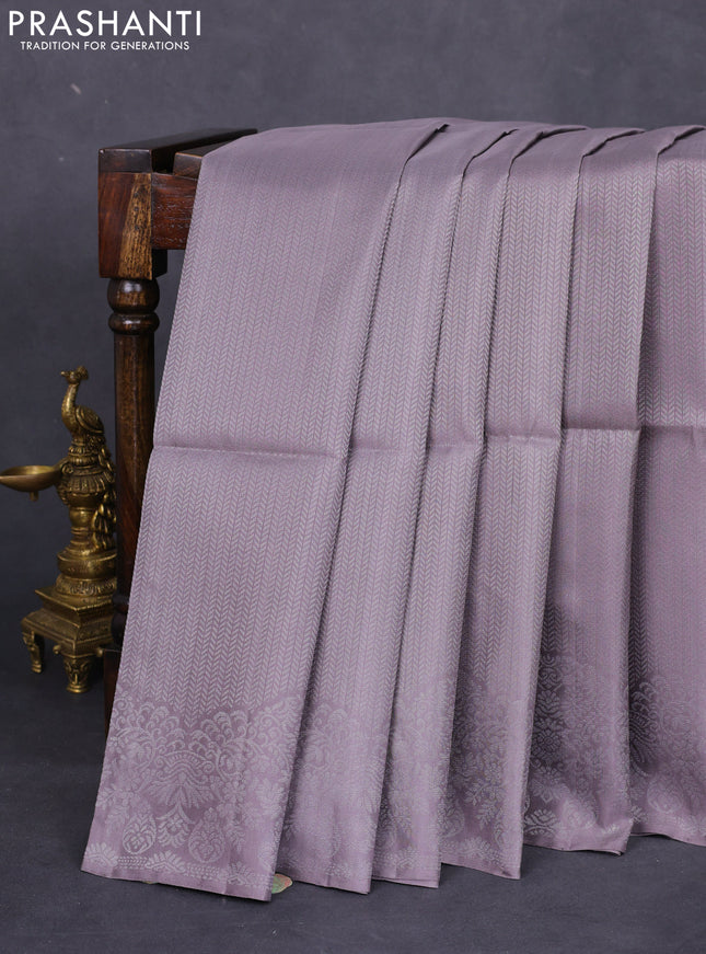 Pure soft silk saree grey with allover silver zari woven brocade weaves and rich silver zari border