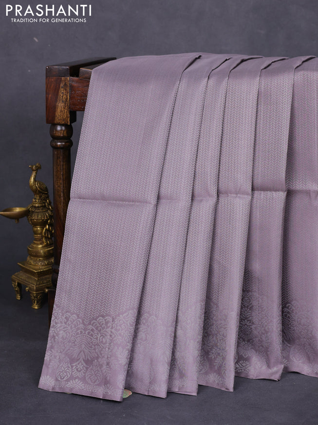 Pure soft silk saree grey with allover silver zari woven brocade weaves and rich silver zari border