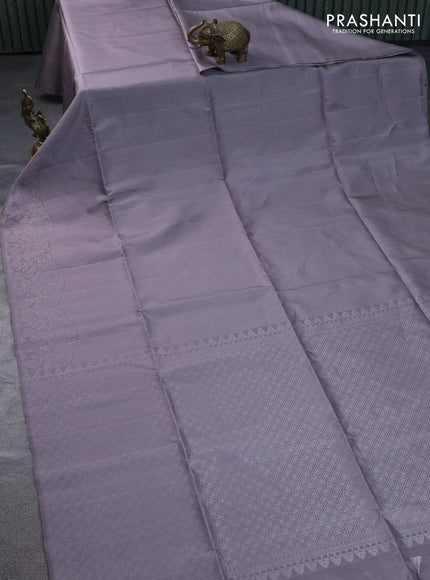 Pure soft silk saree grey with allover silver zari woven brocade weaves and rich silver zari border