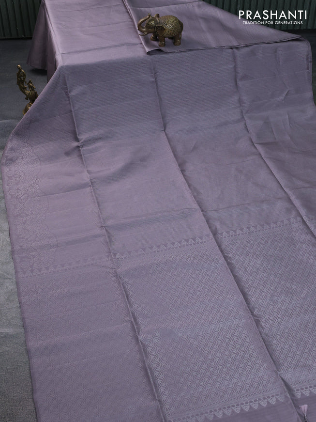 Pure soft silk saree grey with allover silver zari woven brocade weaves and rich silver zari border