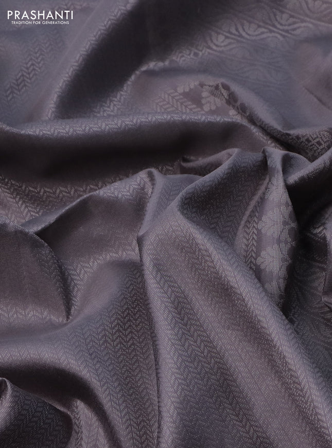 Pure soft silk saree grey with allover silver zari woven brocade weaves and rich silver zari border