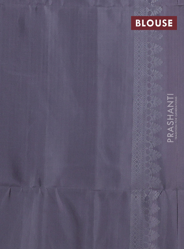 Pure soft silk saree grey with allover silver zari woven brocade weaves and rich silver zari border
