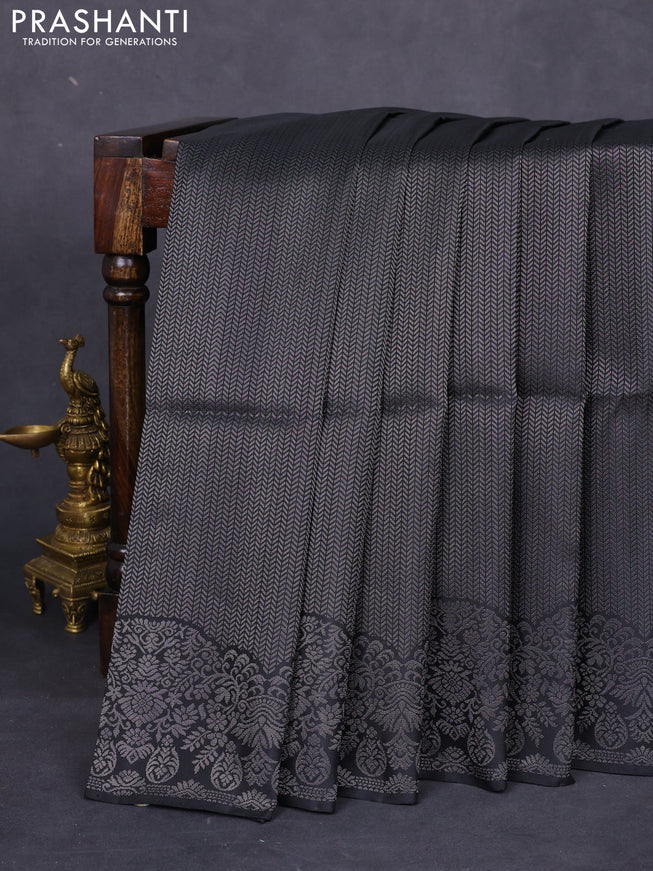 Pure soft silk saree black with allover silver zari woven brocade weaves and rich silver zari border