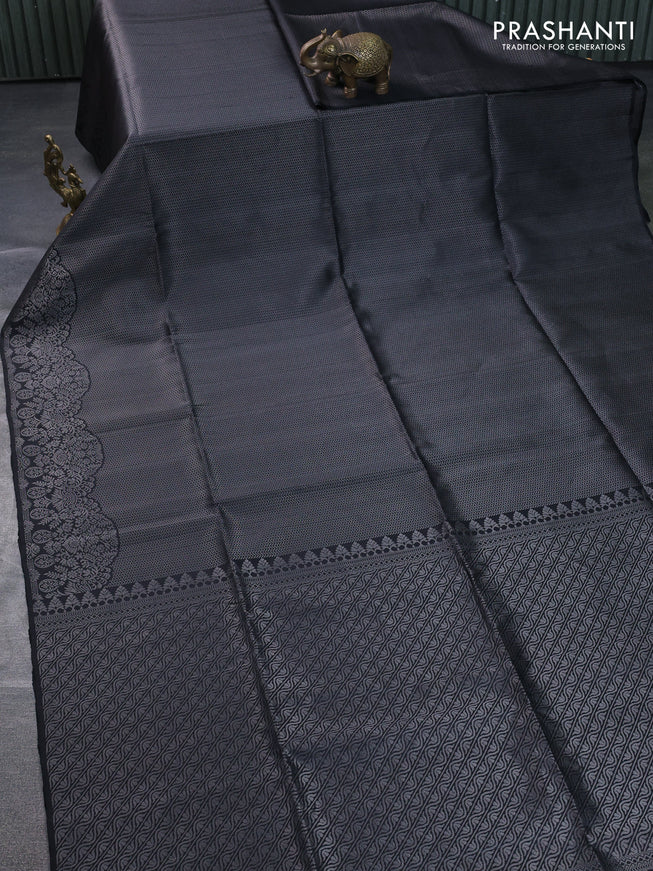 Pure soft silk saree black with allover silver zari woven brocade weaves and rich silver zari border