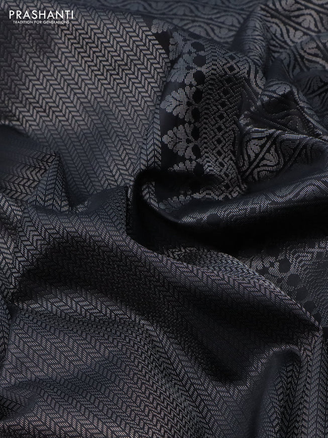 Pure soft silk saree black with allover silver zari woven brocade weaves and rich silver zari border