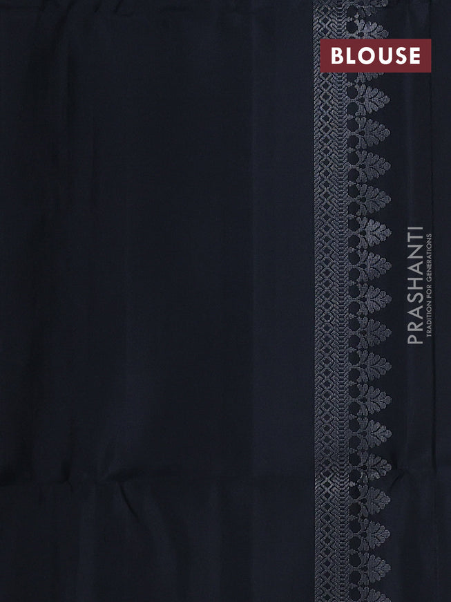Pure soft silk saree black with allover silver zari woven brocade weaves and rich silver zari border