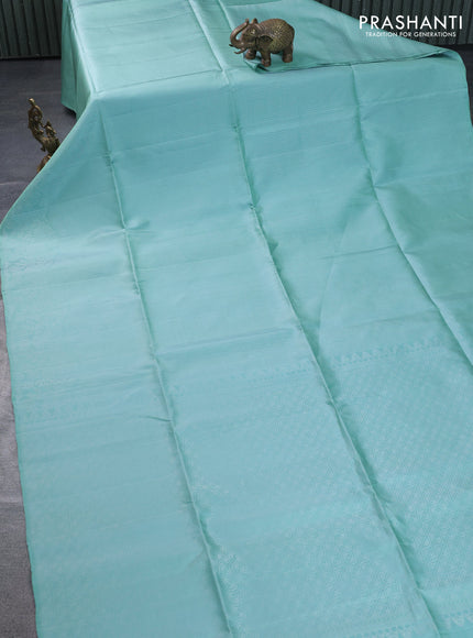 Pure soft silk saree pastel green with allover silver zari woven brocade weaves and rich silver zari border