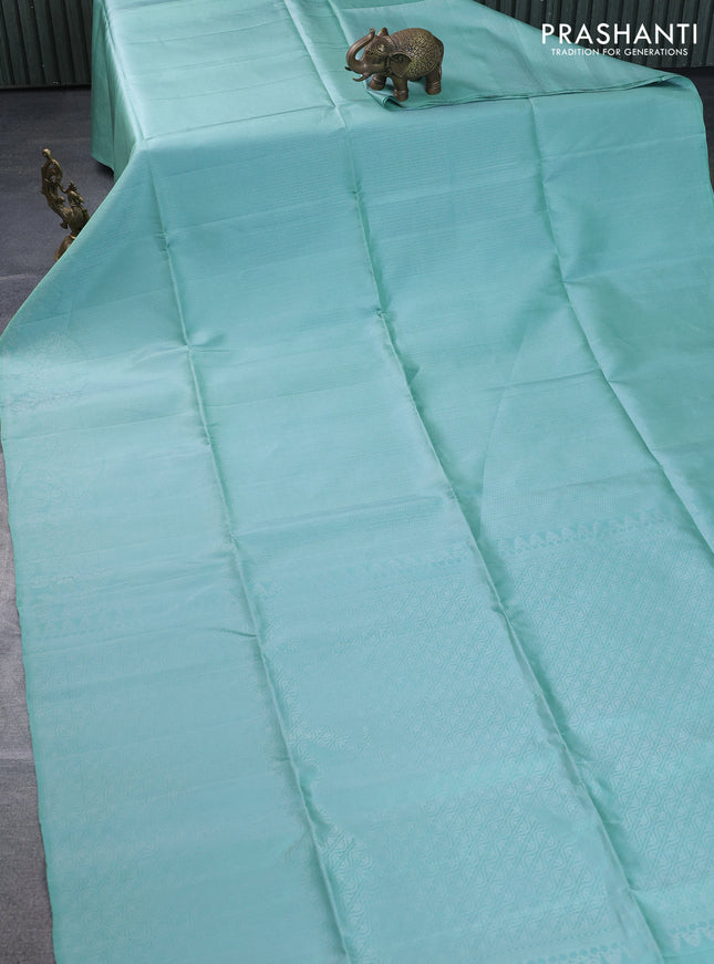 Pure soft silk saree pastel green with allover silver zari woven brocade weaves and rich silver zari border