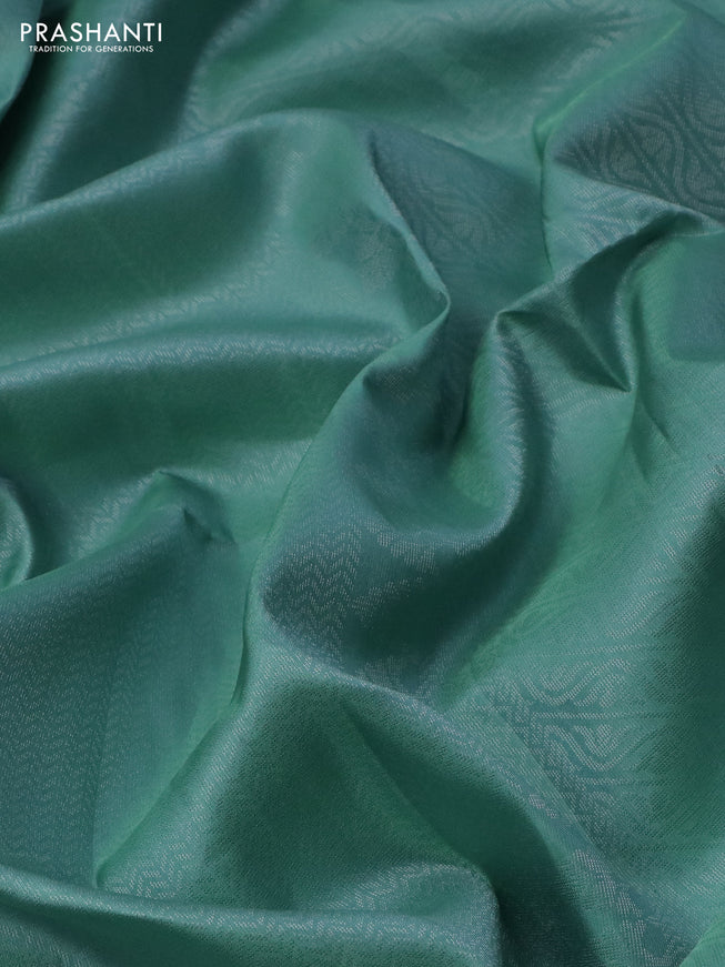 Pure soft silk saree pastel green with allover silver zari woven brocade weaves and rich silver zari border