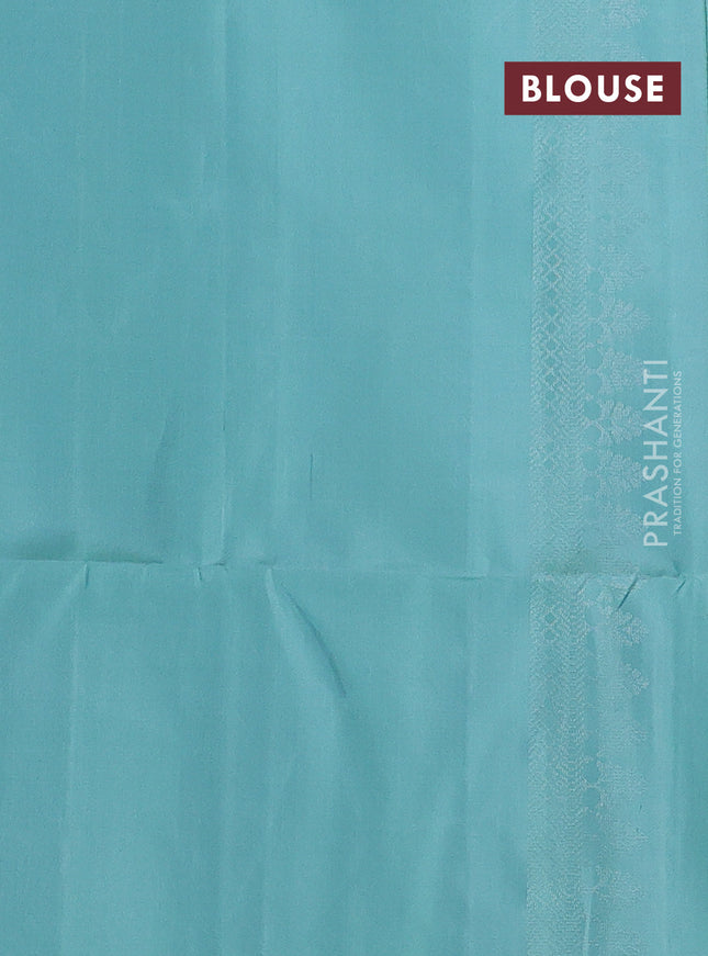 Pure soft silk saree pastel green with allover silver zari woven brocade weaves and rich silver zari border