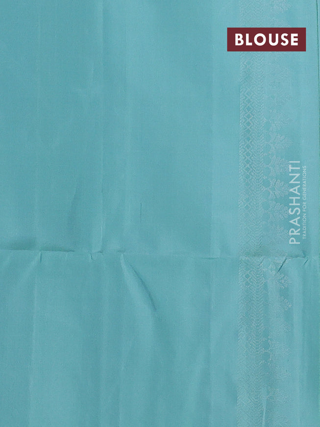 Pure soft silk saree pastel green with allover silver zari woven brocade weaves and rich silver zari border