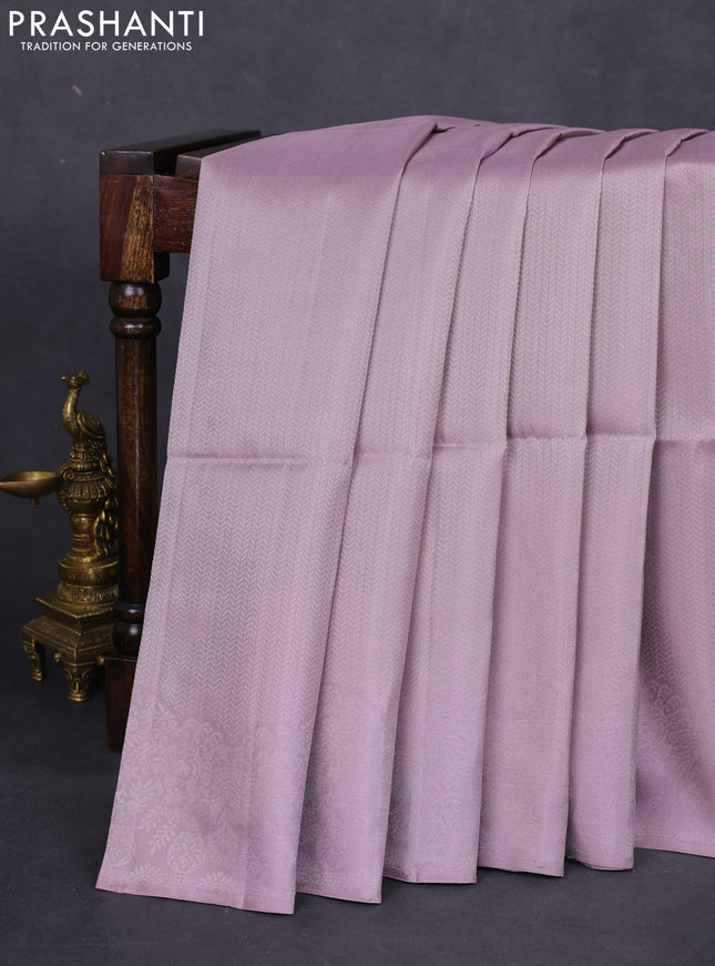 Pure soft silk saree pastel pink with allover silver zari woven brocade weaves and rich silver zari border