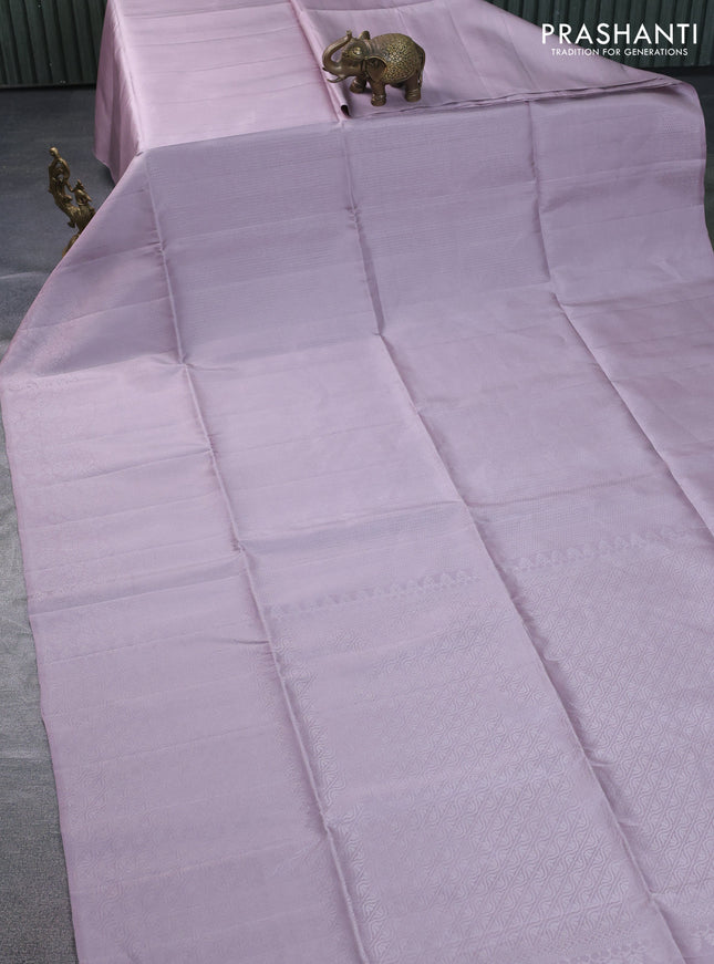 Pure soft silk saree pastel pink with allover silver zari woven brocade weaves and rich silver zari border