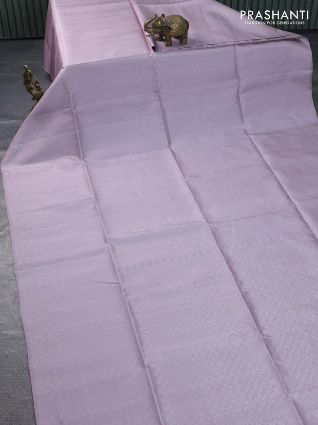 Pure soft silk saree pastel pink with allover silver zari woven brocade weaves and rich silver zari border