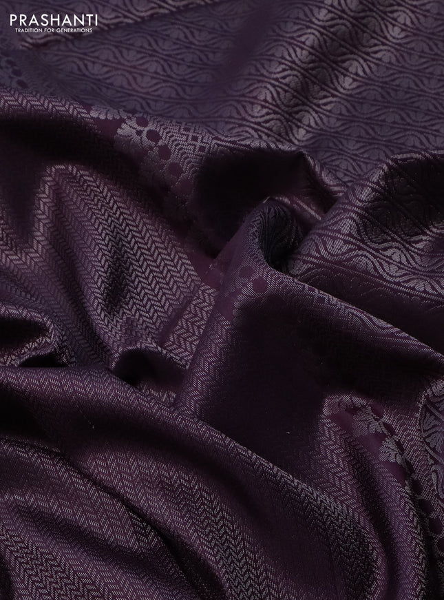 Pure soft silk saree wine shade with allover silver zari woven brocade weaves and rich silver zari border