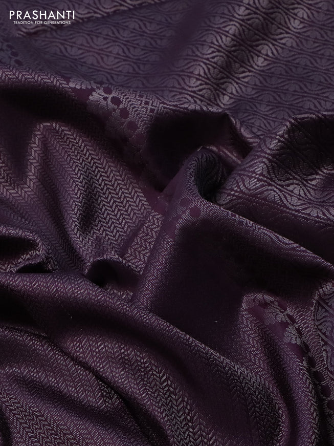 Pure soft silk saree wine shade with allover silver zari woven brocade weaves and rich silver zari border