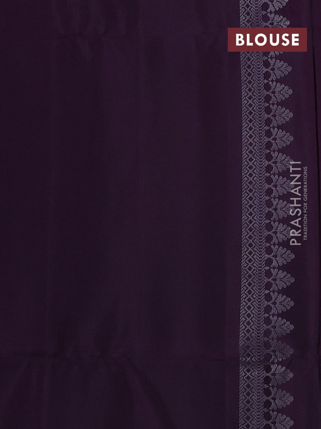 Pure soft silk saree wine shade with allover silver zari woven brocade weaves and rich silver zari border