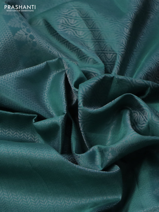 Pure soft silk saree pastel green with allover silver zari woven brocade weaves and rich silver zari border