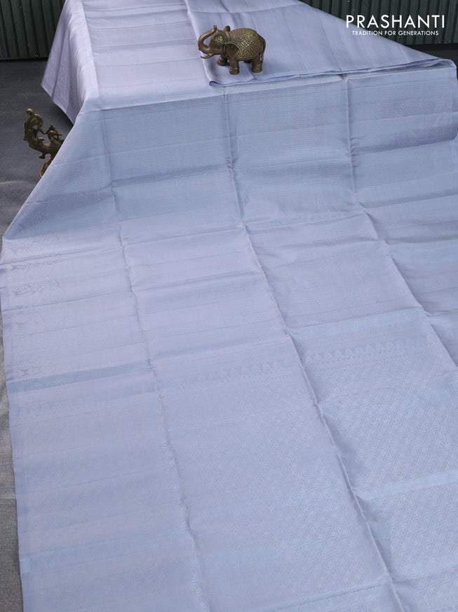 Pure soft silk saree pastel grey with allover silver zari woven brocade weaves and rich silver zari border