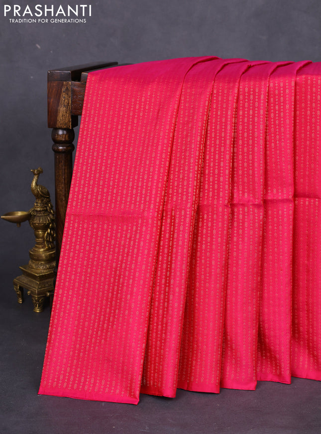 Pure soft silk saree pink and green with allover zari weaves in borderless style