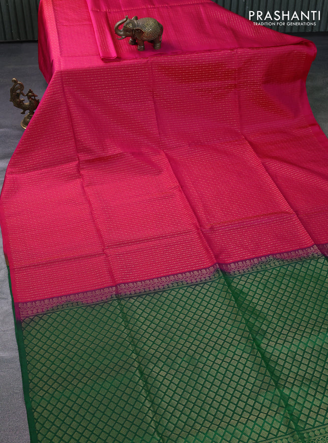 Pure soft silk saree pink and green with allover zari weaves in borderless style