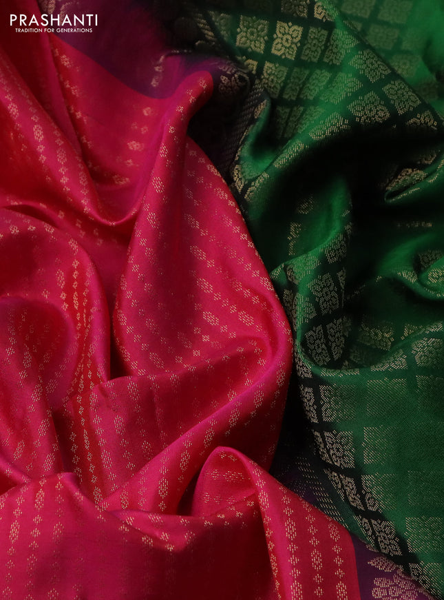 Pure soft silk saree pink and green with allover zari weaves in borderless style