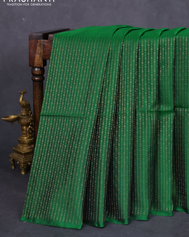 Pure soft silk saree green and pink with allover zari weaves in borderless style