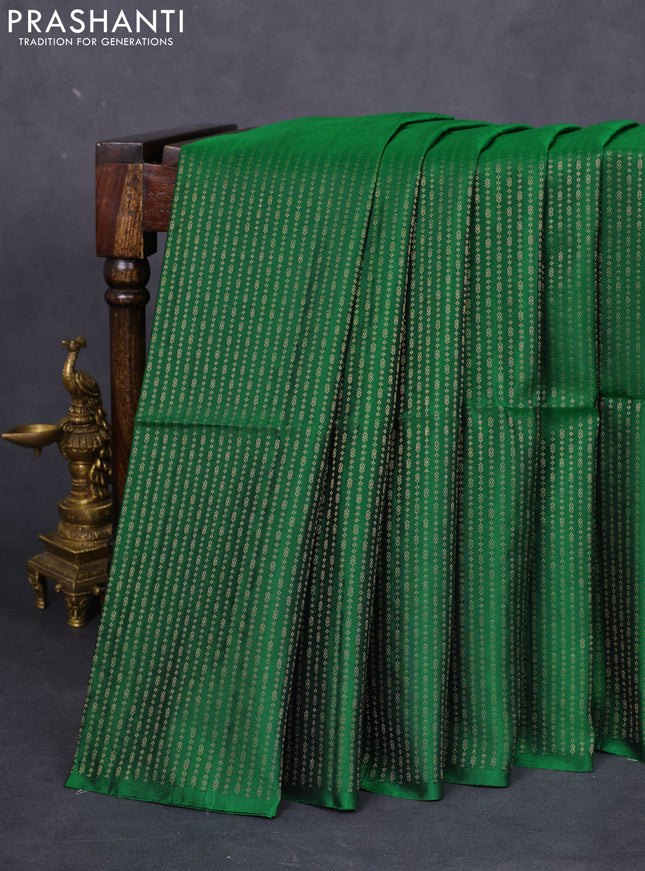 Pure soft silk saree green and pink with allover zari weaves in borderless style